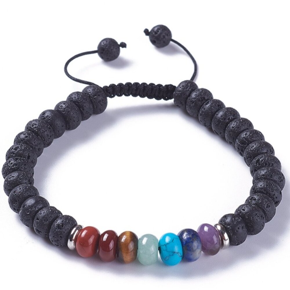 NWOT - Chakra Yoga bracelet with Natural Lava stone & Gemstones Adjustable GIFT